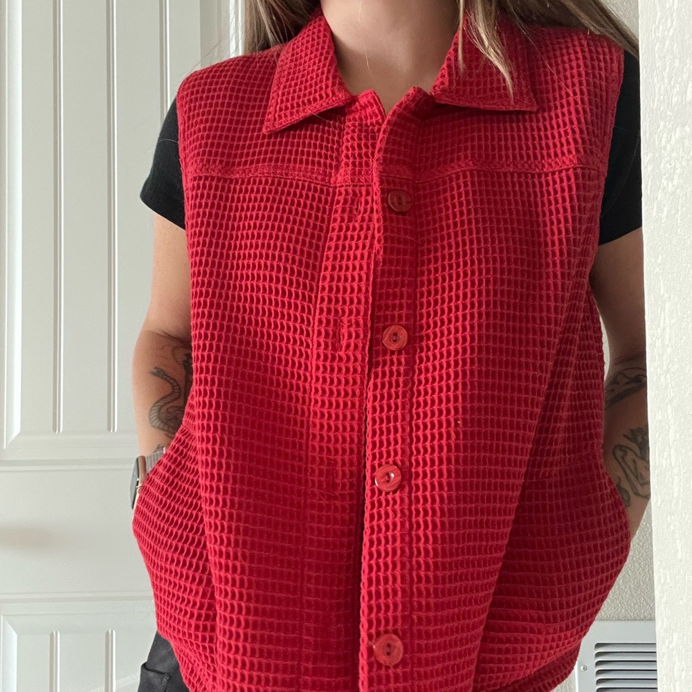 Christopher & Banks Red Waffle Vest